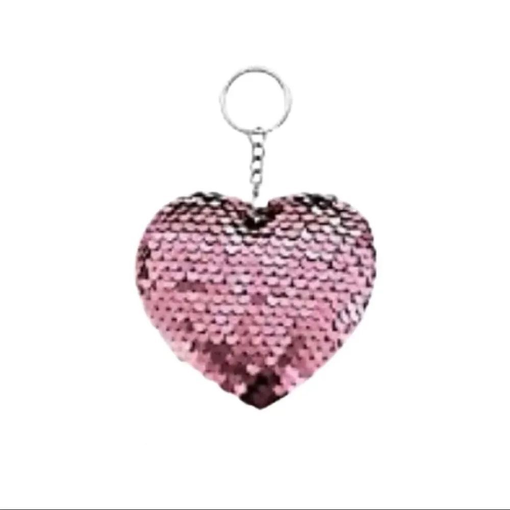 Pink Heart Sequin Heart Keychain
